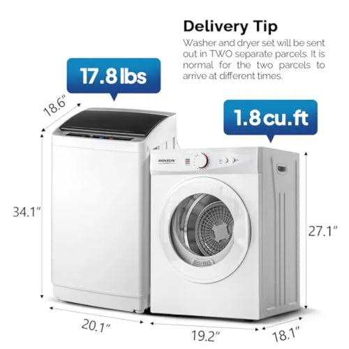 1.8CuFt Portable Clothes Dryer and 17.8LBS Full-Automatic Washing Machine Set Compact Laundry Washer and Dryer Combo Set with S