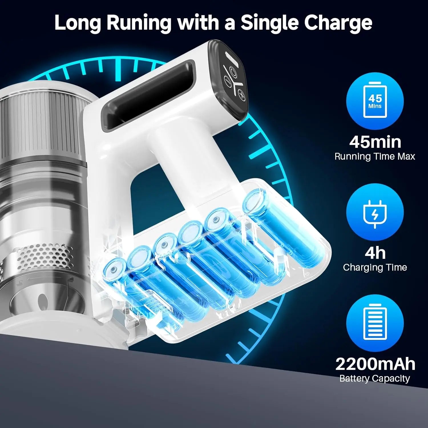 8-in-1 Cordless Stick Vacuum Cleaner, 45Mins Runtime, Powerful Suction for Hardwood Floors, Carpets, and Pet Hair
