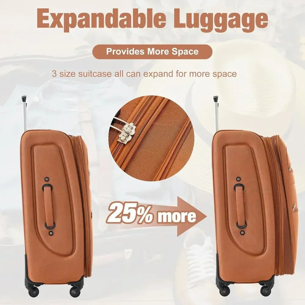 3-Piece Expandable Luggage Set with Spinner Wheels and TSA Lock, 22, 26, 30 (Orange)