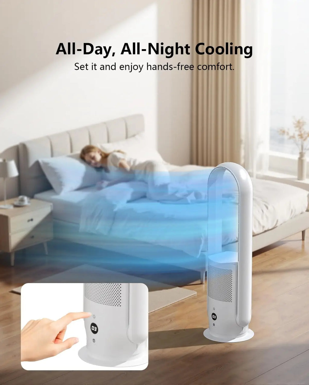 Bladeless Tower Fan with Air Purifier, Quiet Remote Touch Control, 9 Speeds Timer HEPA Filter Oscillation for Home Office
