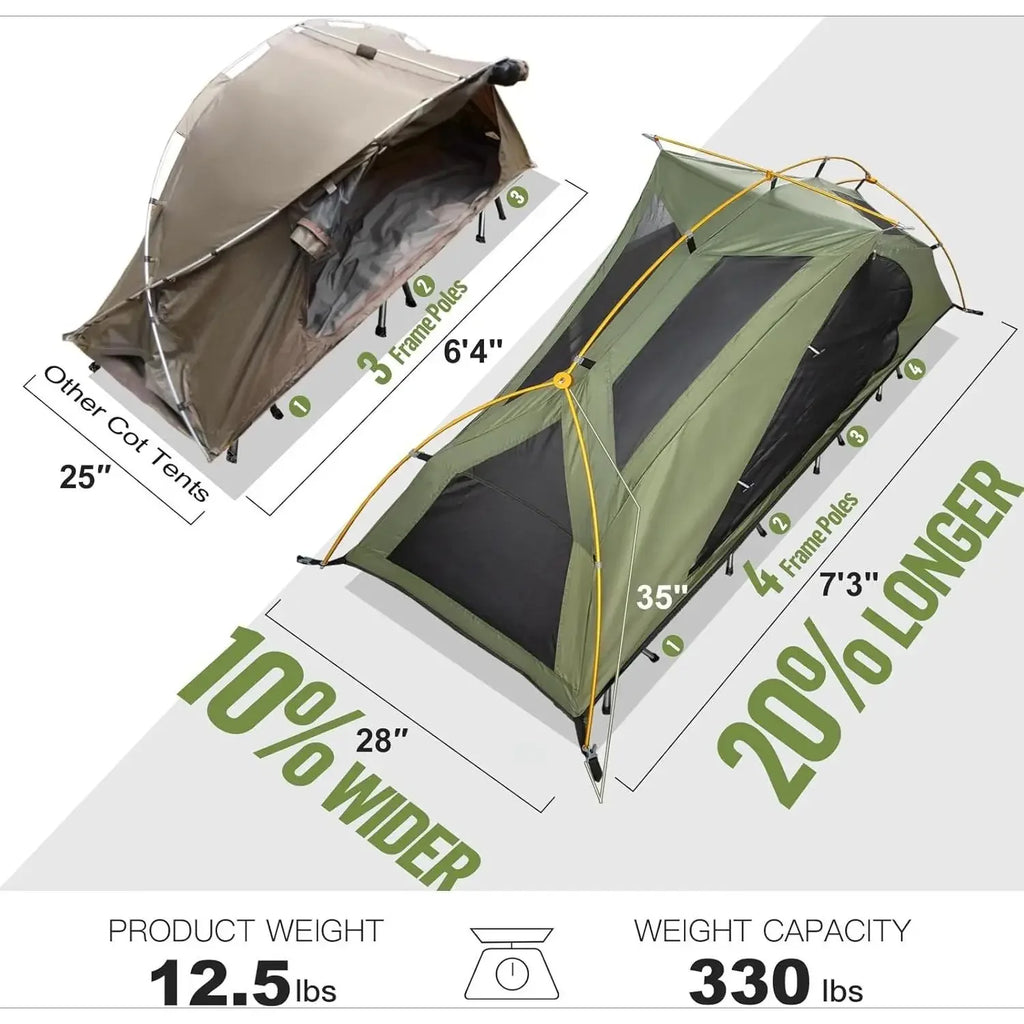 wCamping Cot Tent - Waterproof 1-Person Off-Ground Combo Cot Bed for Adults Portable Easy Set-up Tent Outdoor Shower