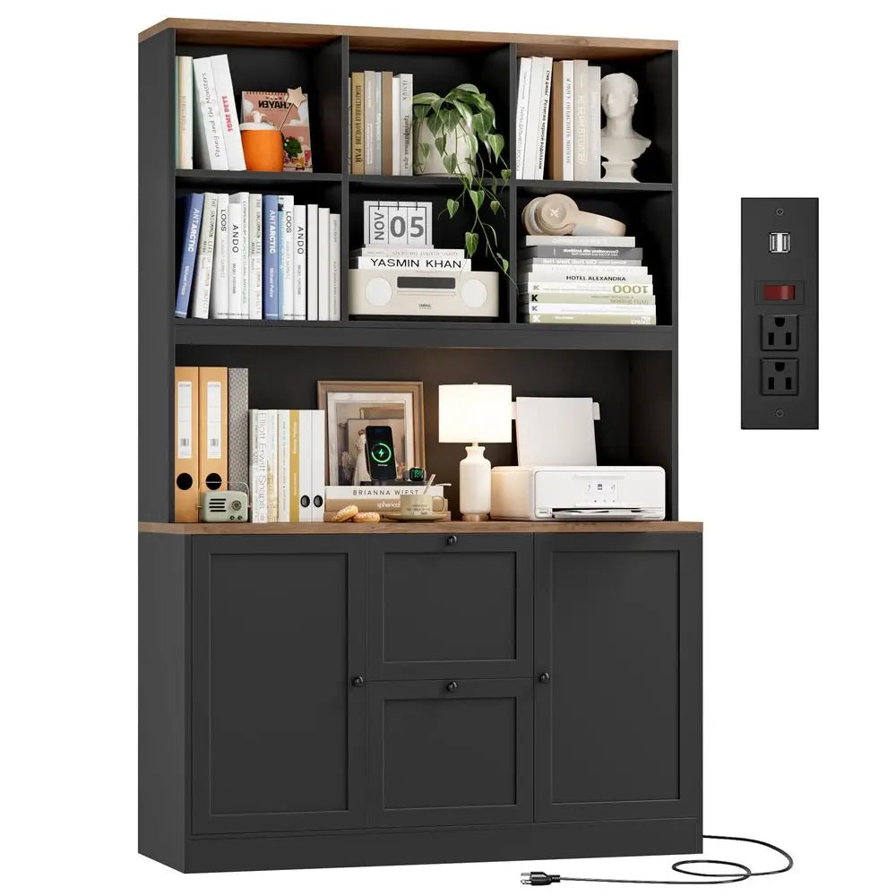 72 Tall File Bookcase with Power Outlet amp Printer Stand, 2 Drawer Filing Cabinets for Home Office Fit Hanging A4 File, Storag