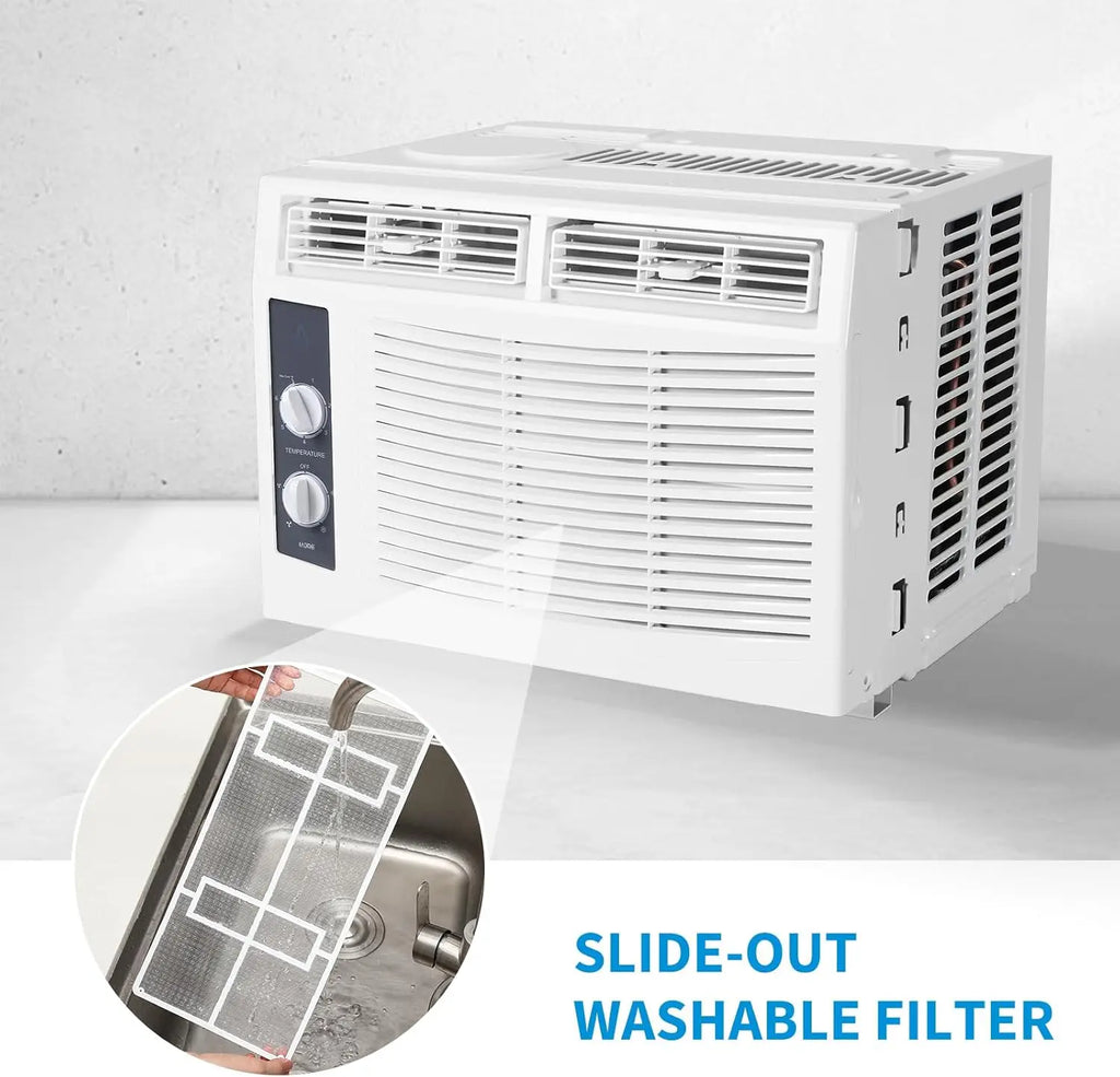 5000 BTU Window AC Unit with Remote - Cools Rooms 150 Sq.Ft, Low-Noise & Energy Saver Air Conditioner for Bedroom, Office, Dorm