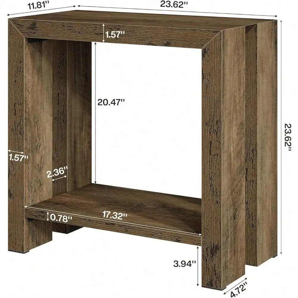 Narrow Side Table, Farmhouse Wooden Sofa End Table With Bottom Shelf, Skinny Accent Nightstand For Small Space, Living Room, Be