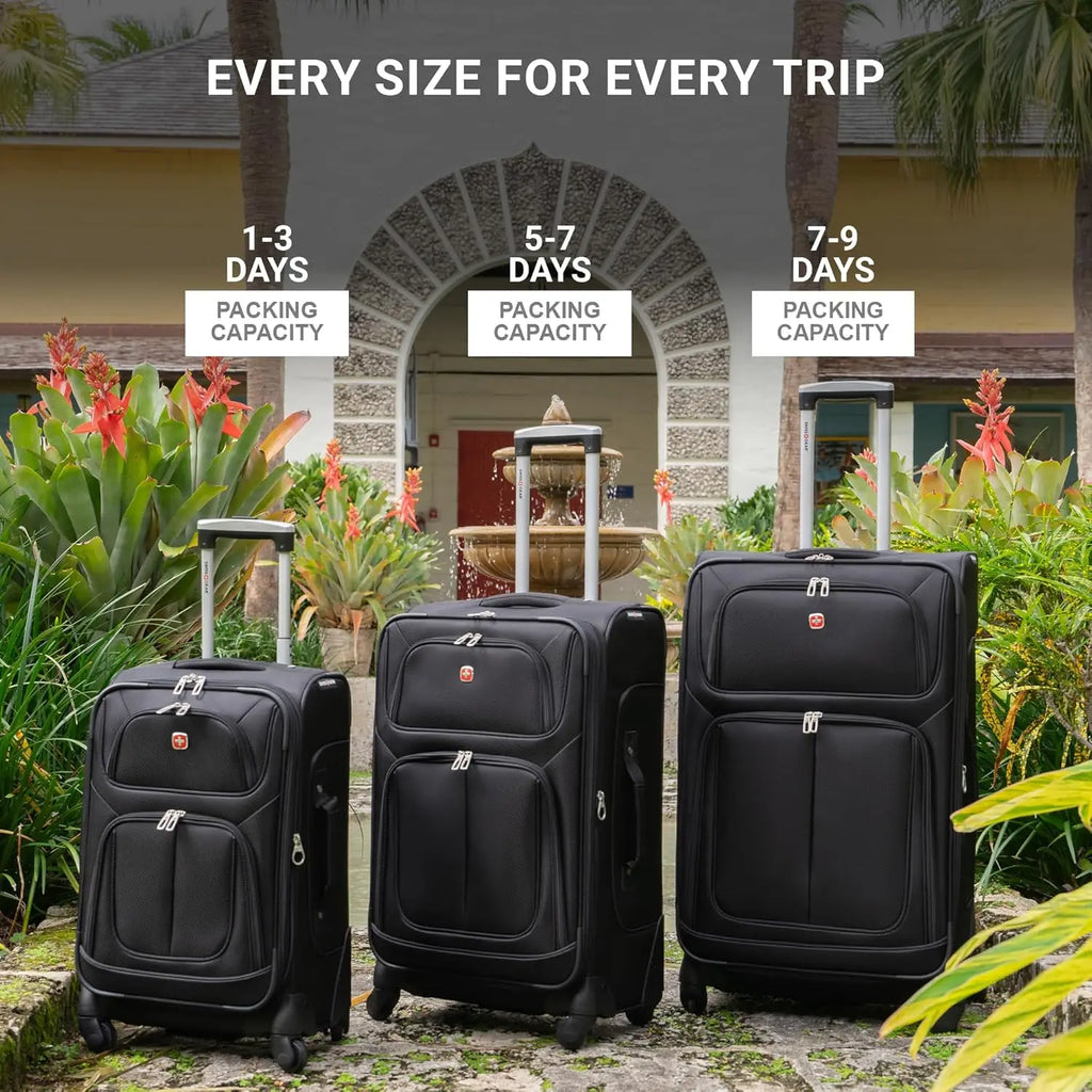Expandable Spinner Luggage, Durable Lightweight Travel Suitcase in Black, Checked-Medium 25-Inch for Easy Trips