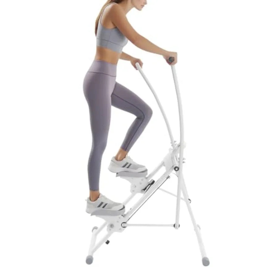 Folding Vertical Stair Climber Cardio Exercise Machine for Home Gym with Adjustable Handlebar Pedals Steel Frame Black Up to 22