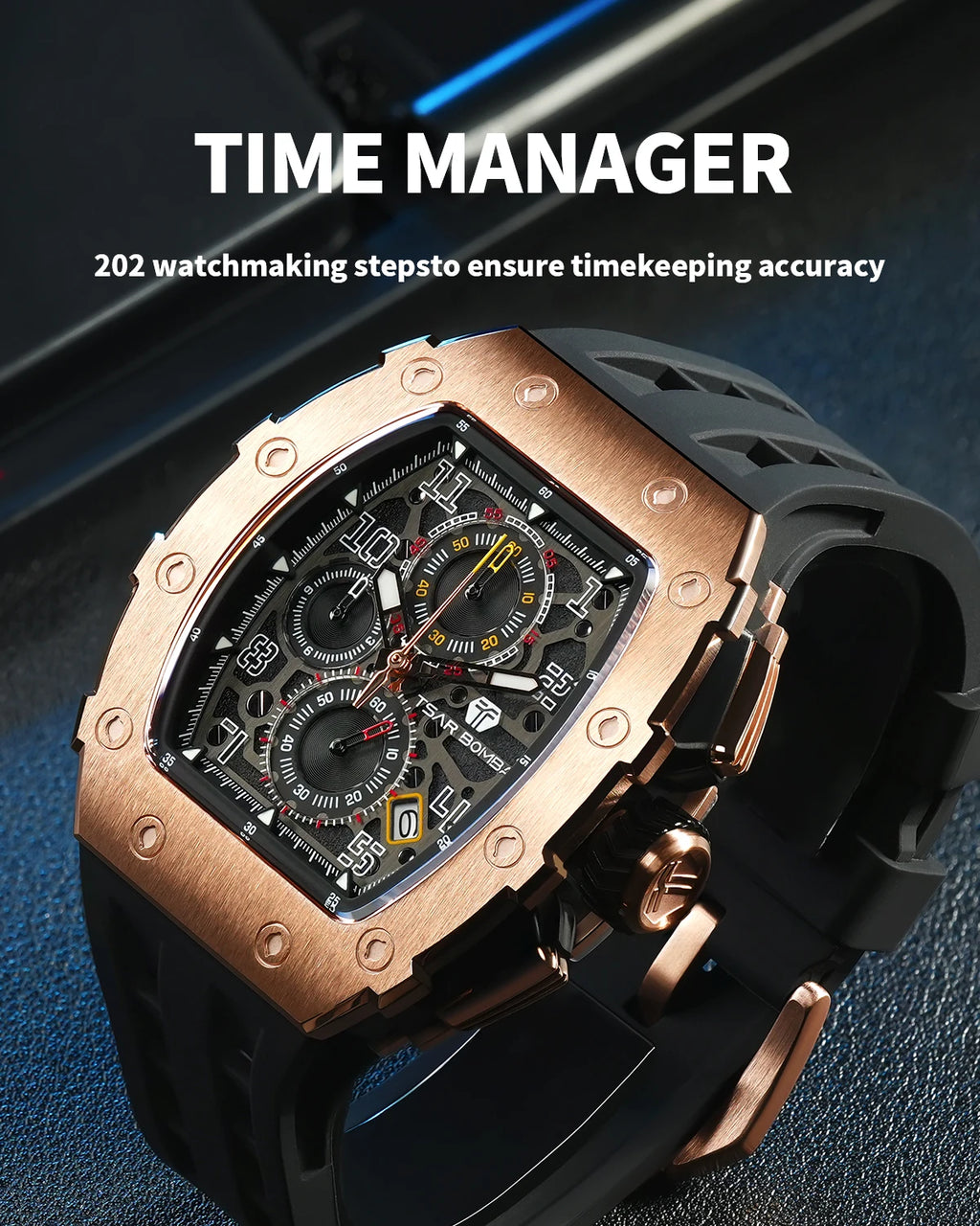 TSAR BOMBA Elegant Men's Quartz Watch — 50M Water-Resistant, Luxury Tonneau-Shaped Wristwatch with Date Display — An Ideal Gift