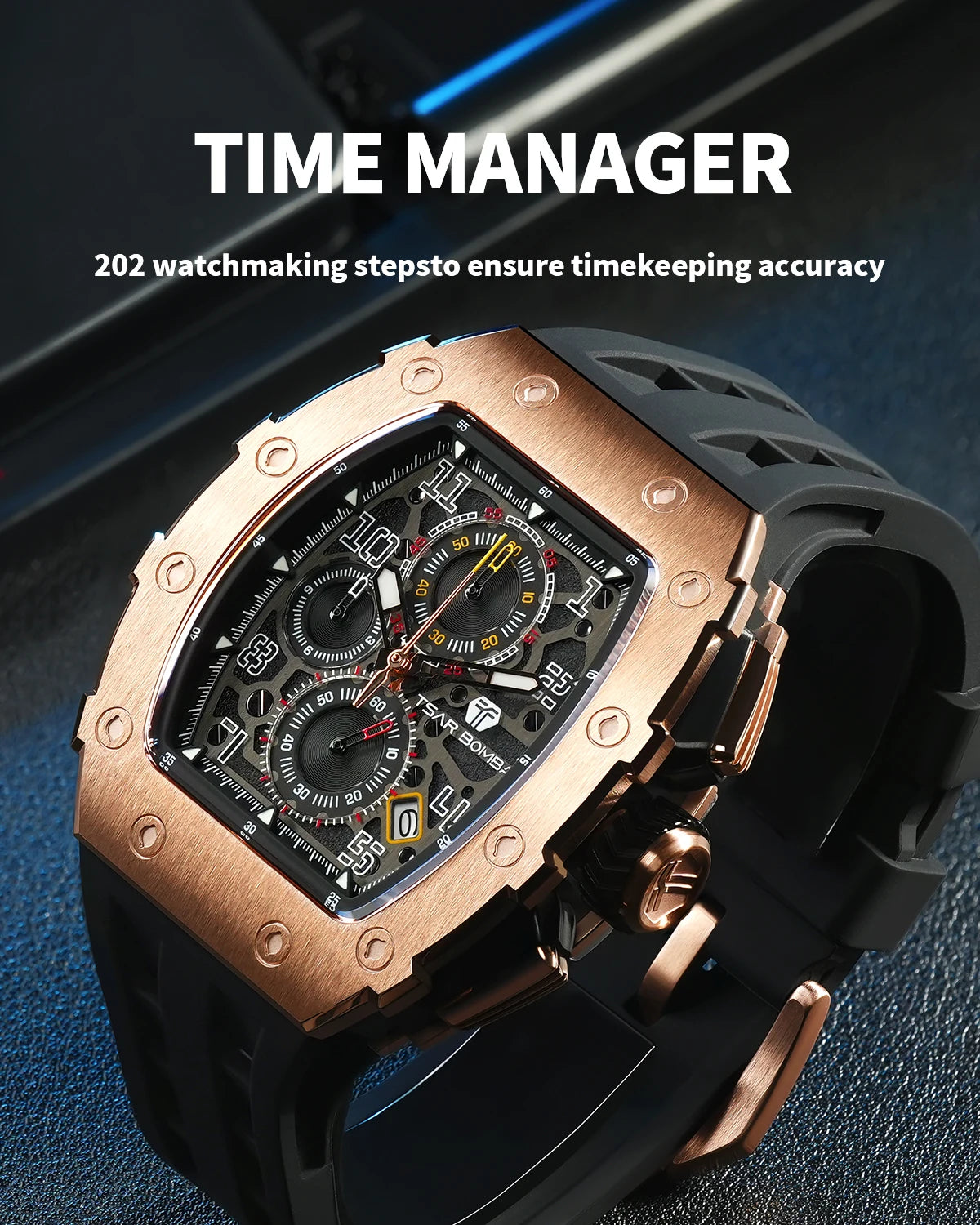 TSAR BOMBA Elegant Men's Quartz Watch — 50M Water-Resistant, Luxury Tonneau-Shaped Wristwatch with Date Display — An Ideal Gift