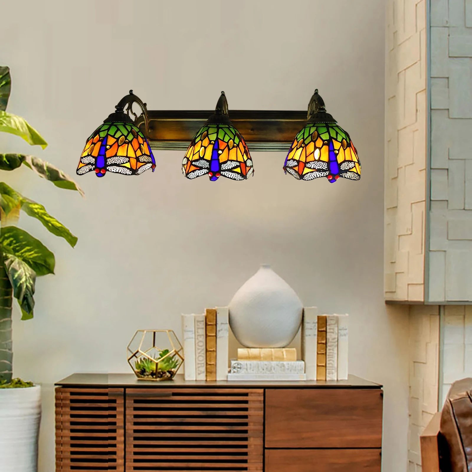 Bymaocar Three Headed Dragonfly Retro Style Indoor Wall Lamp With E27 Base For 10m² Dining Rooms,Kitchens,Cafes,Bars,Libraries
