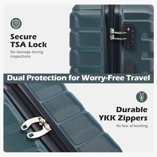 3-Piece Hard Shell Spinner Suitcase Set, Expandable Large Checked Luggage, Lightweight Rolling Carry-On with TSA Lock, Teal Blue