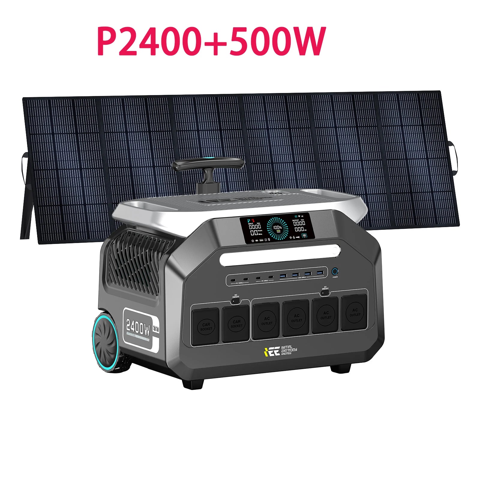 IEE P2400 Portable Power Station with 500W Solar Panel 2400W Solar Generator Power Storage 2048Wh LiFePO4 With 5000W Peak US AC