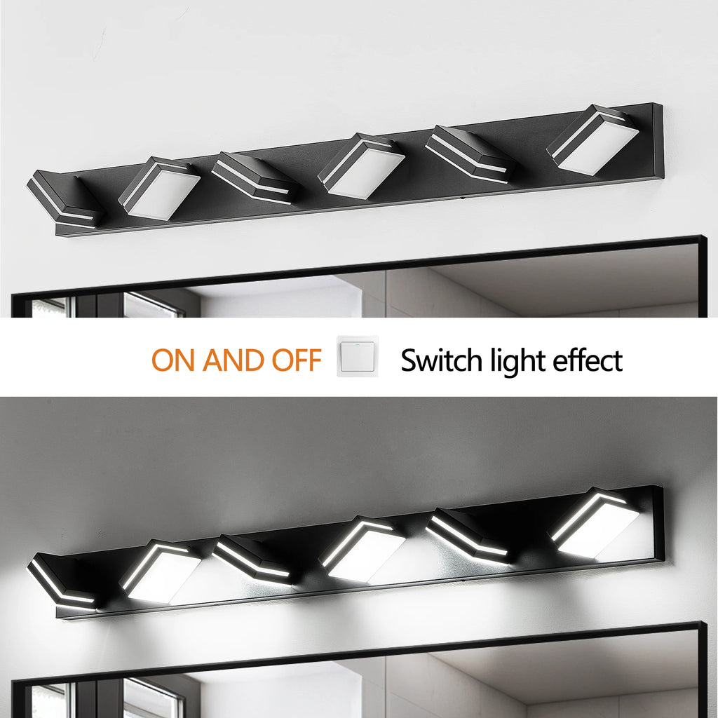 6-Lights  Modern Black LED Vanity Light, Wall Sconce for Bathroom and Mirror, Sleek Minimalist Design, Energy-Efficient