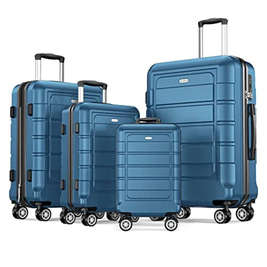 Luggage Sets Expandable 100 PC Durable Suitcase Sets Double Wheels TSA Lock 4 Piece Luggage Set Navy