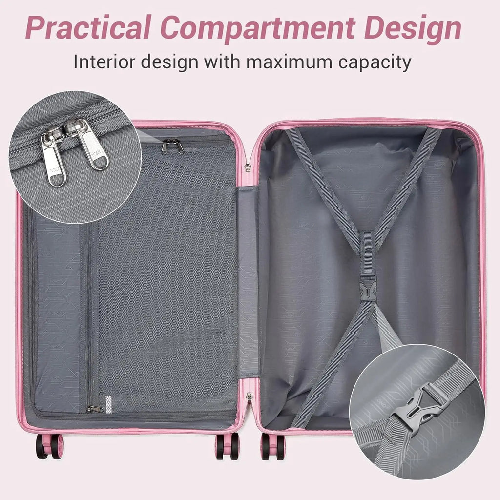 24 Inch Medium Hard Shell Checked Luggage with 4 Spinner Wheels, TSA Lock, Lightweight Polypropylene Suitcase in Pink