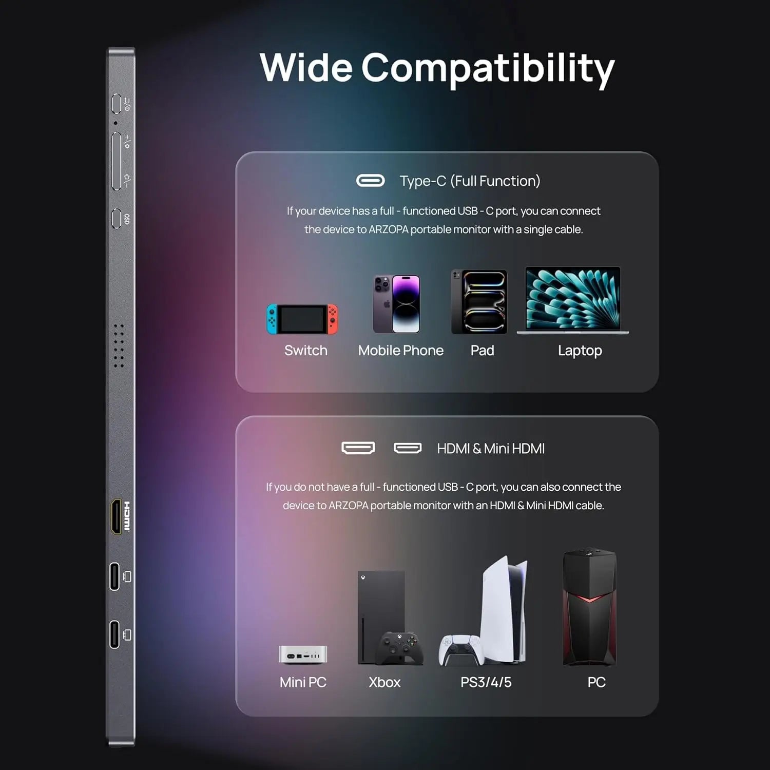 16.1" 180Hz 2.5K QHD Portable Monitor, 2560x1440, 107% sRGB, HDR, Ultra Slim, External Screen for Laptop, PC, PS5, Mac, Xbox