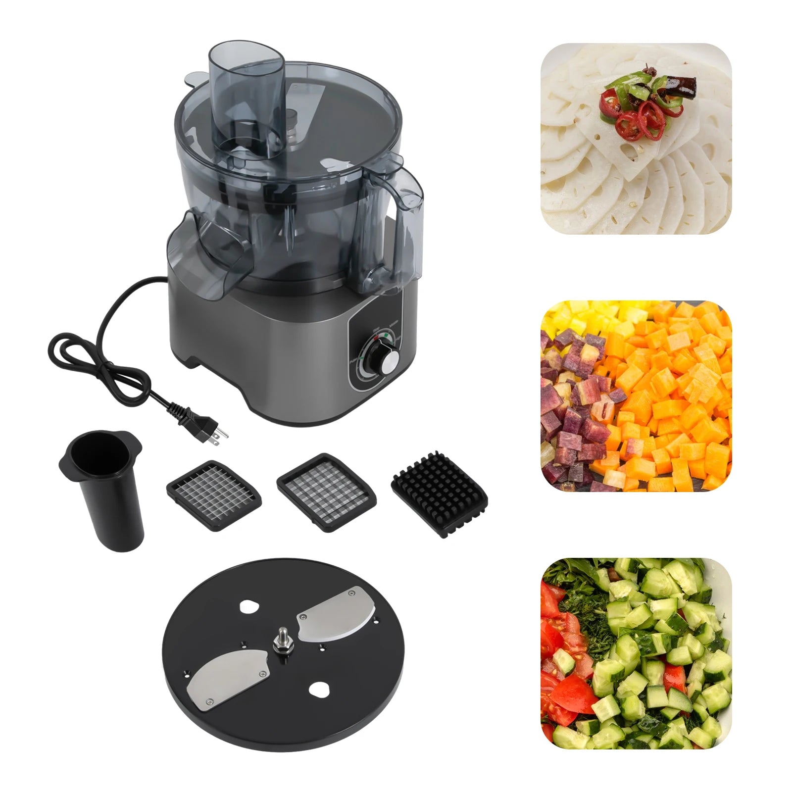 600W 3 in 1 Electric Vegetable Chopper Fruit Dicing Machine Food Processor Cutter Slicer Dicer for Chop Onion Potato Cucumber 7L