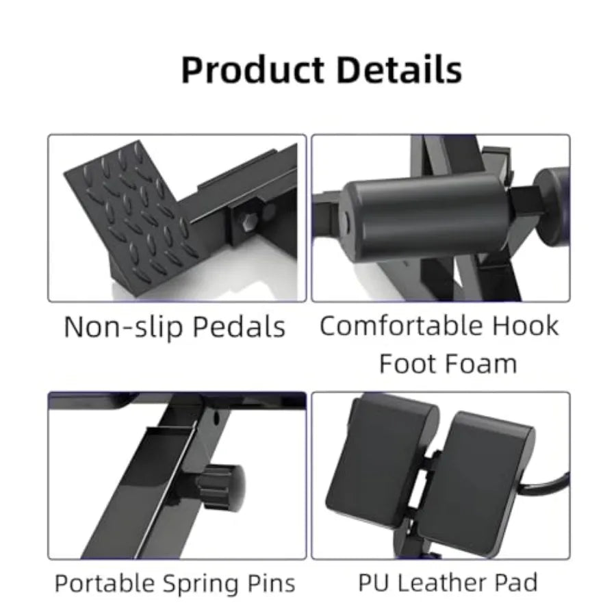 Adjustable Back Roman Chair Hyperextension Bench for Home Gym Abs and Glute Workout Equipment in Black Steel with Durable Foam