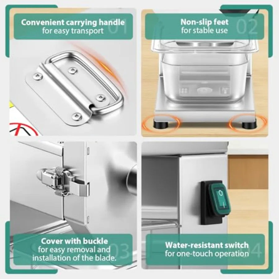 Commercial 3mm Sausage Garlic Slicer 200W Electric Ham Slicing Machine with Automatic Feed Stainless Steel Meat Vegetable Cutte