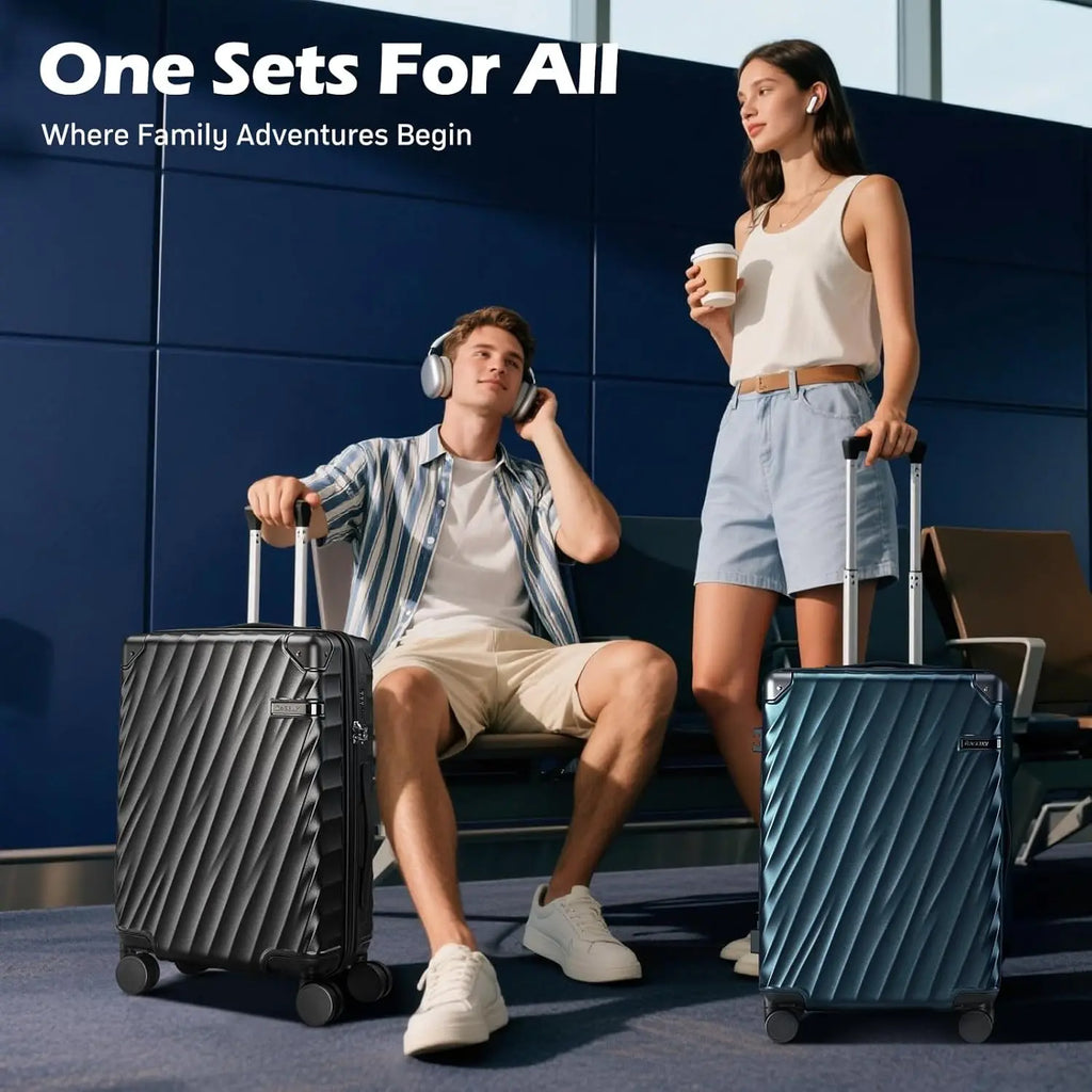 3 Piece Luggage Set, PC Hard Shell Spinner Suitcase with TSA Lock & YKK Zippers, Carry On (20/24/28), Beige
