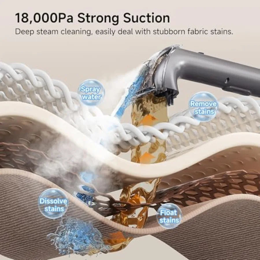 Portable Steam Carpet Cleaner 18Kpa with Hot Water for Cars Couch Furniture Upholstery Cleaning Tools and Solution in Black
