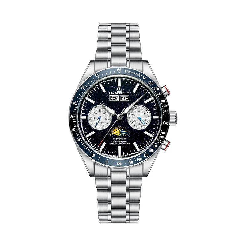 BAOFEILUN Moonwatch Style Automatic Watch Full Calendar 42MM Galaxy Dial Mineral Crystal 30M Waterproof Luxury Reloj Hombre Gift