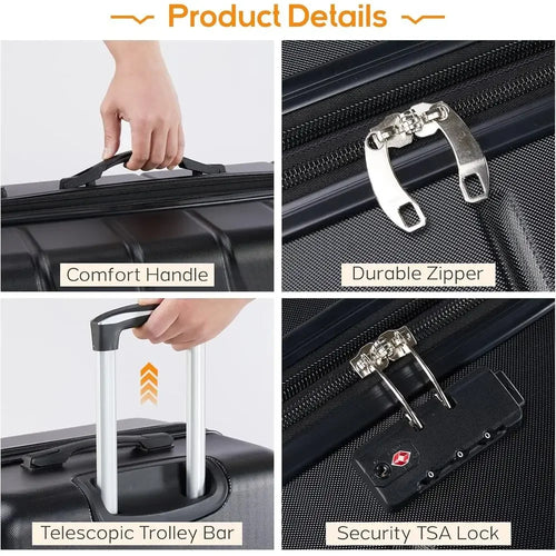 3-Piece Hard Shell Expandable Luggage Set with Spinner Wheels, TSA Lock, 20/24/28-Inch