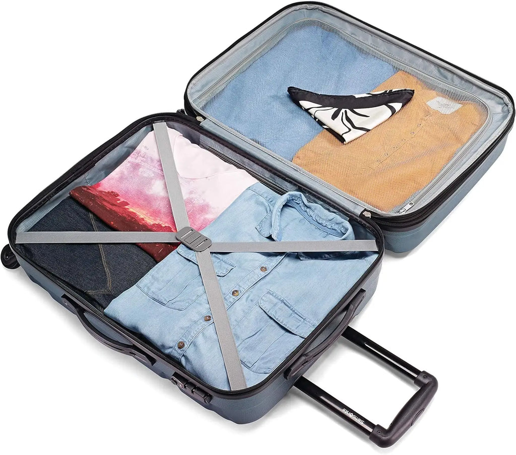 Expandable Hardside Spinner Luggage, Teal Checked-Medium 24-Inch, Durable Travel Suitcase with Smooth Wheels