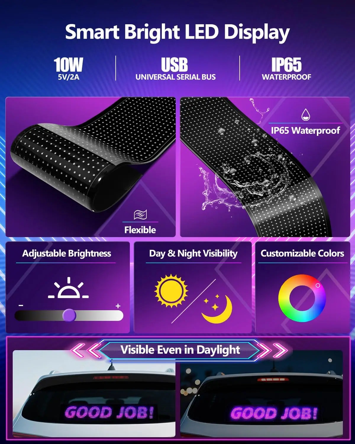Programmable LED Devil Eyes for Semi Trucks Windshield - 58in x 8in, Upgraded Chip, Synchronized Screens