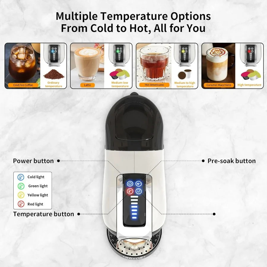 Single Cup Coffee Maker, Multi Capsule Machine Compatible With Various Capsule Types, 4 Temperature Settings, 7 Water Volume Lev