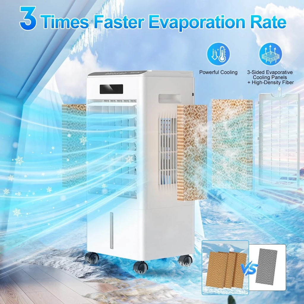 Portable Air Conditioner — 3-in-1 Evaporative Air Cooler (3 Modes, 3 Fan Speeds), 8-Liter Large-Capacity Water Tank