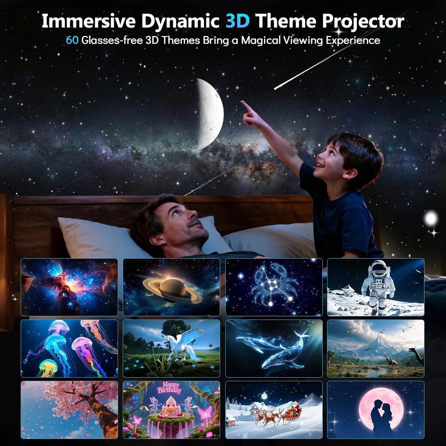 HD 3D Galaxy Projector with Bluetooth Speaker, Remote, Timer, Night Light for Kids Bedroom Decor and Birthday Gifts