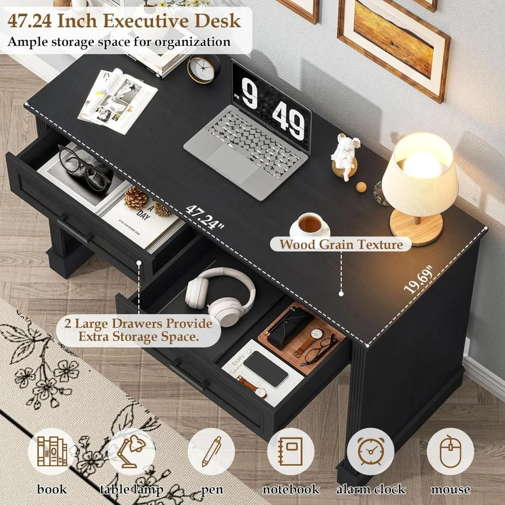 Administrative desk with drawers, 48 inch simple home office desk, small space computer desk workstation