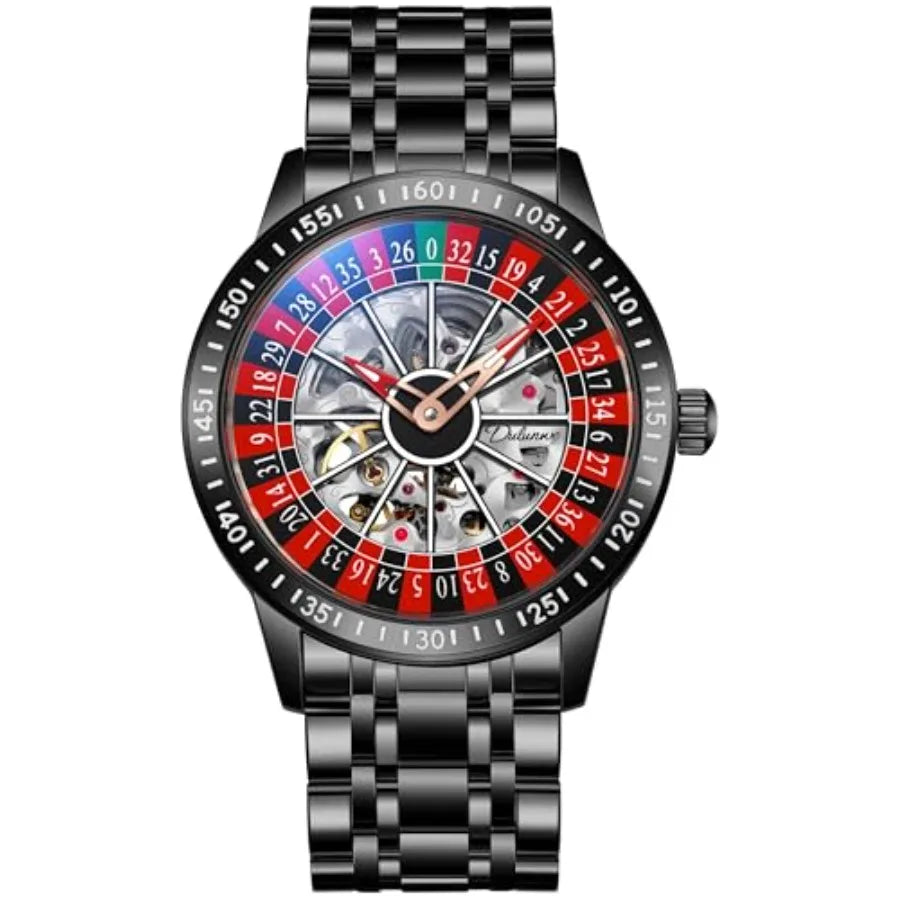Roulette Wheel Men's Watches Automatic Mechanical Watch for Men Swinging Rotary Dial Design Hollow Skeleton Watches Stainless S