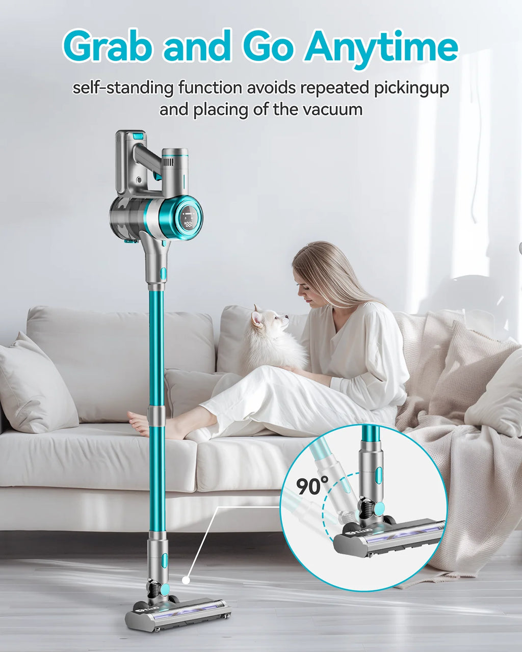 E.LUO Vacuum Cleaner Stretchable Lightweight Dust Sensor Strong Suction 1h Run Time for Home Pet Carpets Floor Car Cleaning