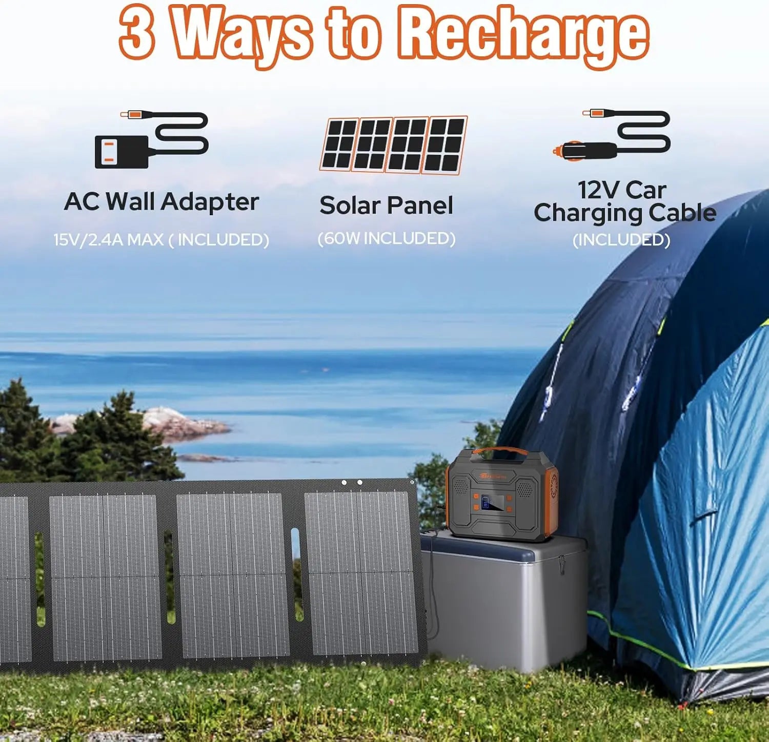300W Portable Solar Generator with Foldable 60W Panel, 280Wh Battery Pack, Pure Sine Wave AC Outlet for Camping RV Outdoor Use