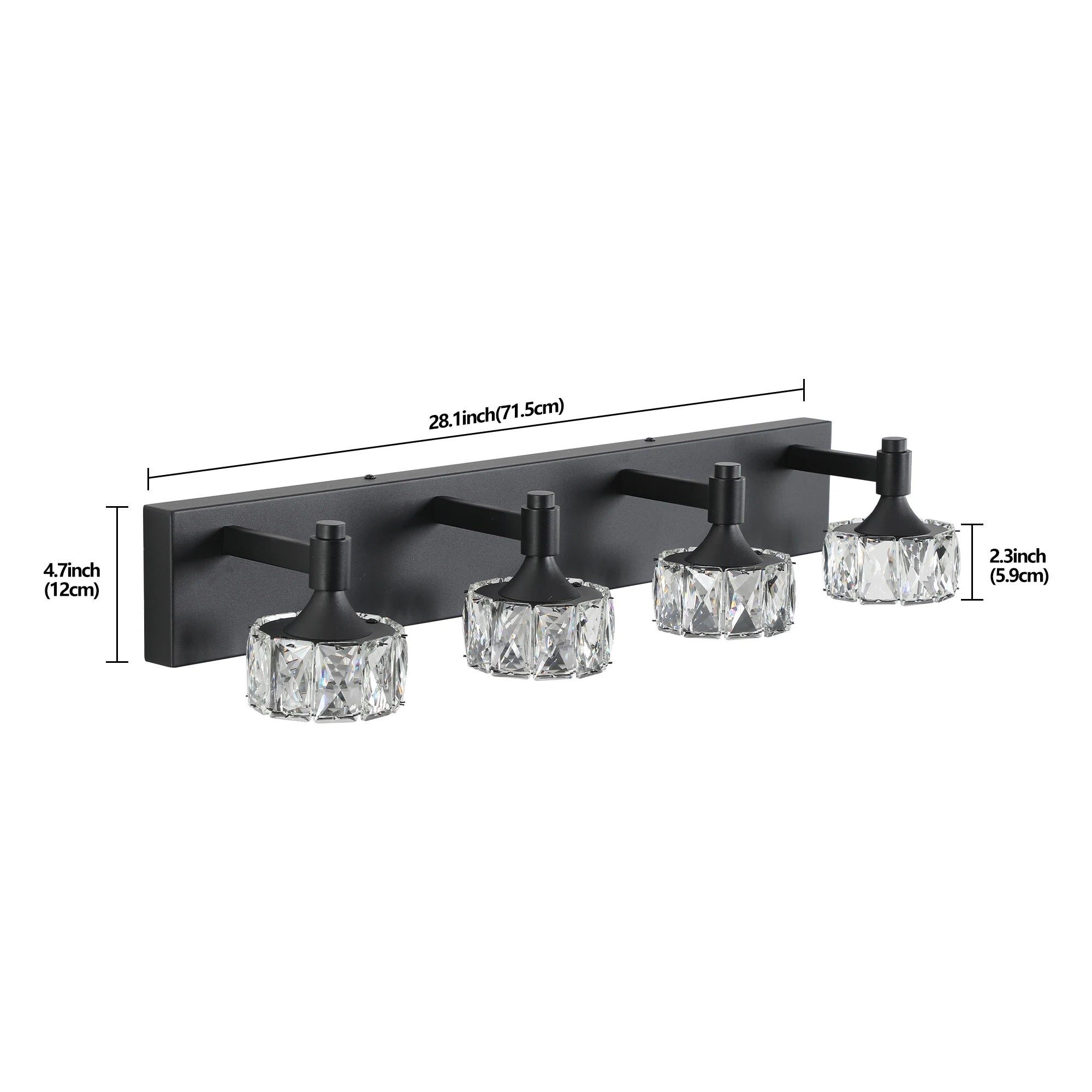 4-Light LED Vanity Light Modern Matte Black Fixture with Crystal Glass Shades, Bathroom Wall Sconce for  Contemporary Home Deco