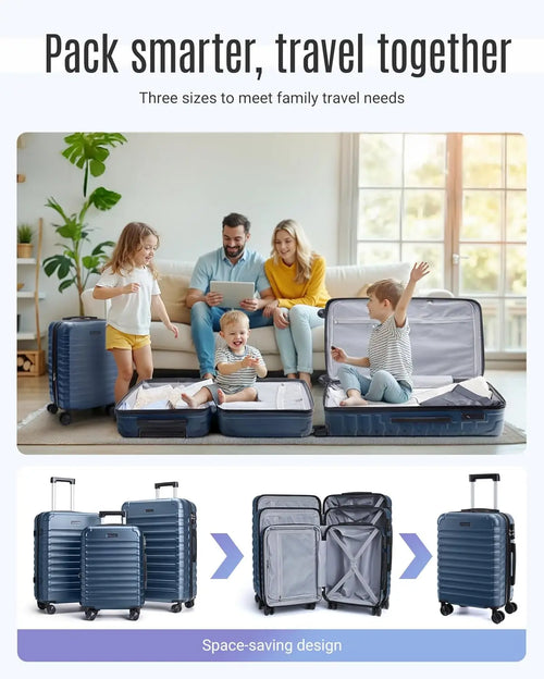 3-Piece Lightweight Luggage Set with Spinner Wheels, TSA Lock, Hard Shell Suitcases in Royal Blue, 20/24/28 Inch
