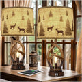 Rustic Antler Table Lamp Set of 2 with Nightlight, Dual USB Ports, Linen Fabric Shade, Suitable for Bedroom, Living Room, Office