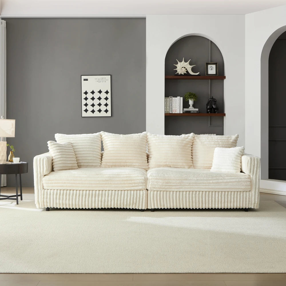 104.3" Plush Corduroy 4-Seat Sofa,Modern Comfy Upholstered Sofa Cloud Couch,Deep Seat Couches with Soft Pillows