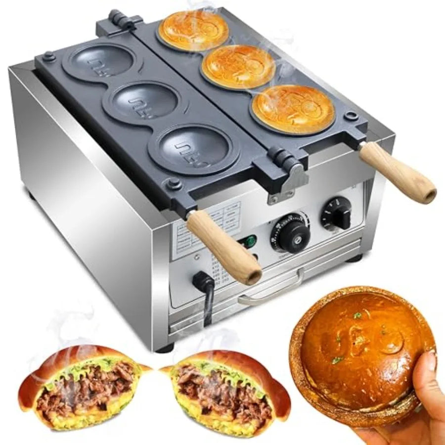 Electric Ice Cream UFO Burger Maker 3pcs Rotary Hamburger Sandwich Machine Non-stick Panini Press Waffle Maker 110V Gelato Pani