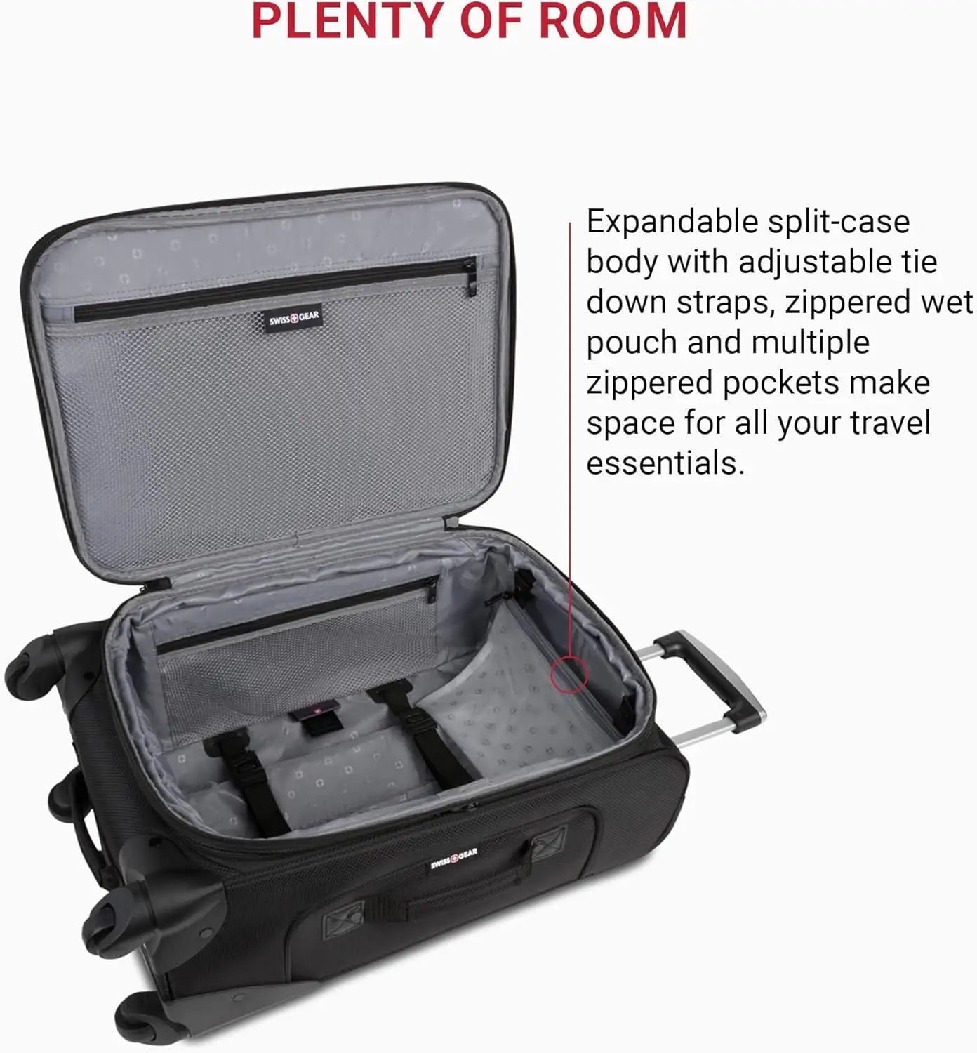 Expandable Spinner Luggage, Durable Lightweight Travel Suitcase in Black, Checked-Medium 25-Inch for Easy Trips