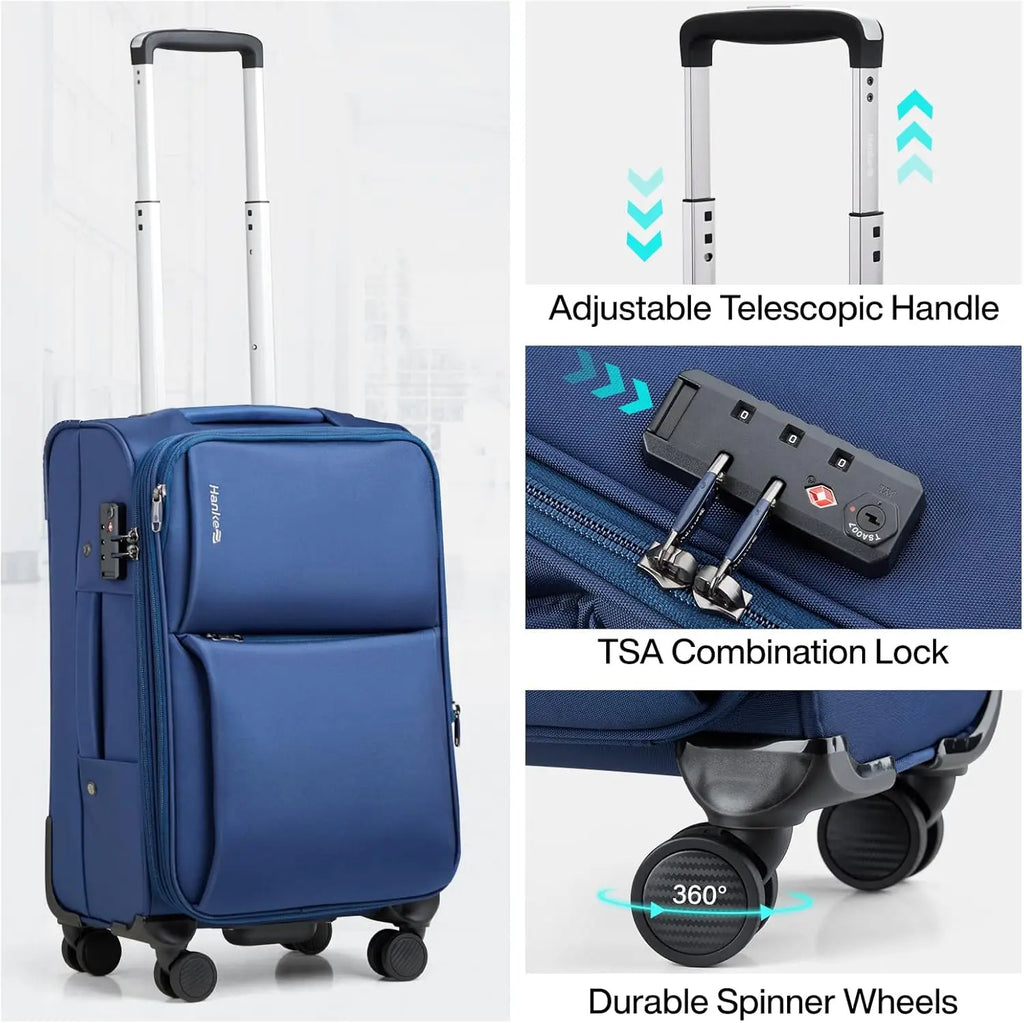 24 Inch Expandable Softside Checked Suitcases with Spinner Wheels, Upright Rolling Travel TSA Luggage Bag for Women Men (Blue)