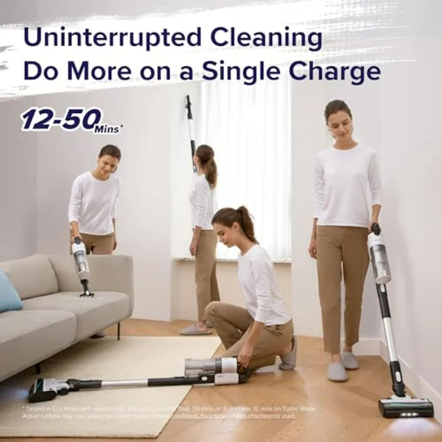 Cordless Stick Vacuum Cleaner with Tangle-Resistant Brush 50-Minute Runtime Powerful Suction Rechargeable Lightweight Design fo
