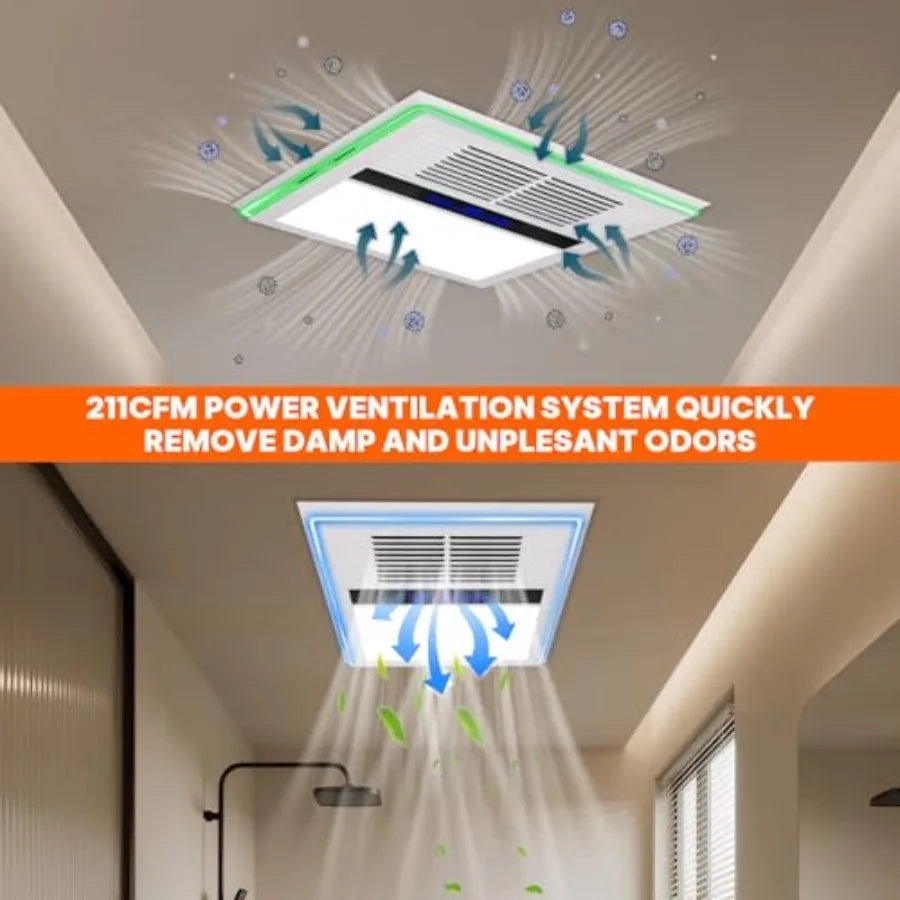 4 in 1 Bathroom Exhaust Fan with Heater and Light 2800W Heater 211CFM 5-Color Mood Lighting Low Noise Wall Control for Bathroom