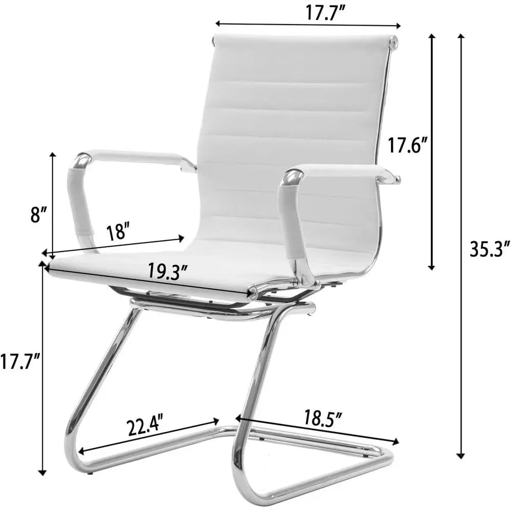 Set of 6 White PU Leather Office Chairs without Wheels for Computer, School, Conference, and Waiting Rooms