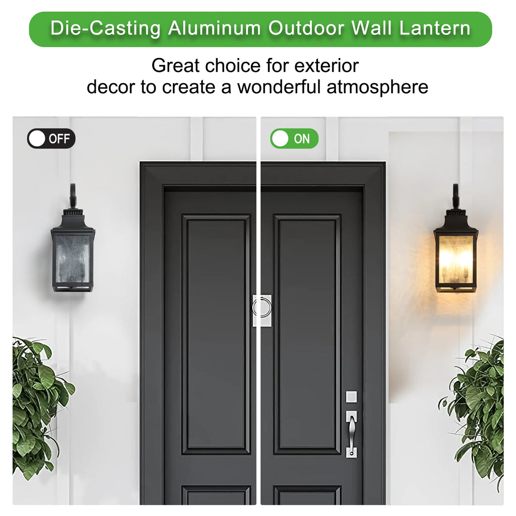 23 in Outdoor wall light fixture made of black metal transparent frosted glass, suitable for porch, terrace, garage, garden