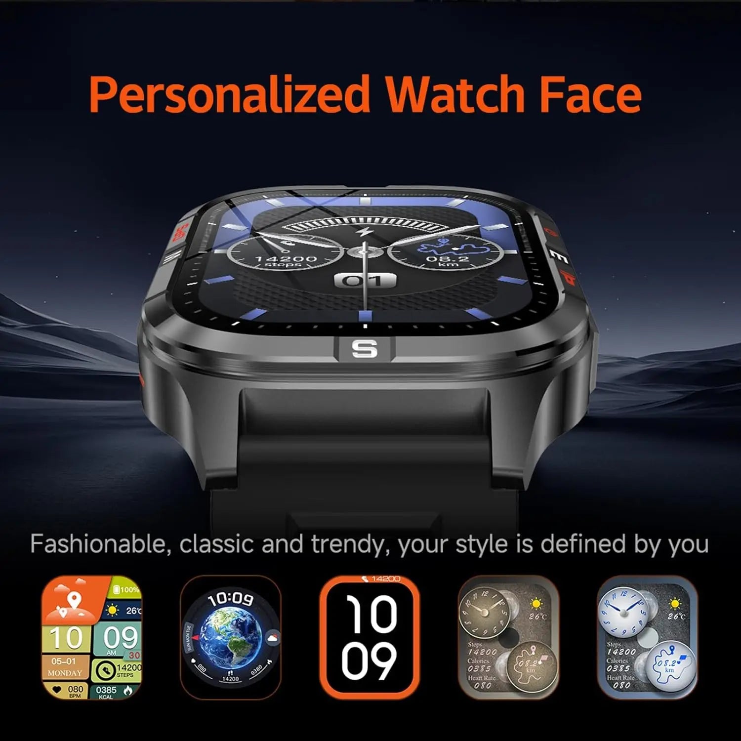 Military GPS Smart Watch with Compass, Altitude, Flashlight, HD Screen, Voice Assistant, Bluetooth Calling for Android iOS