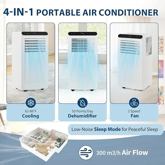 8000 BTU Portable Air Conditioner, Quiet 3-in-1 Indoor AC Combining Cooling, Dehumidification, 24H Timer,Complete Window Kit