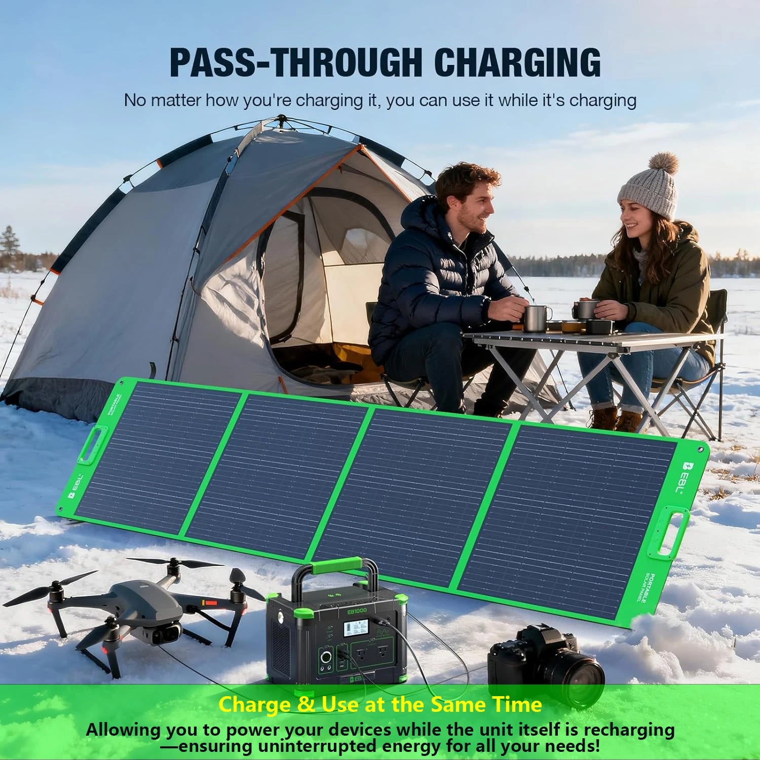 EBL Portable Solar Generator 999W Power Station Wireless Charging 110V PD 60W Fast Charge Battery, AC,  Vehicle DC, Solar Charge