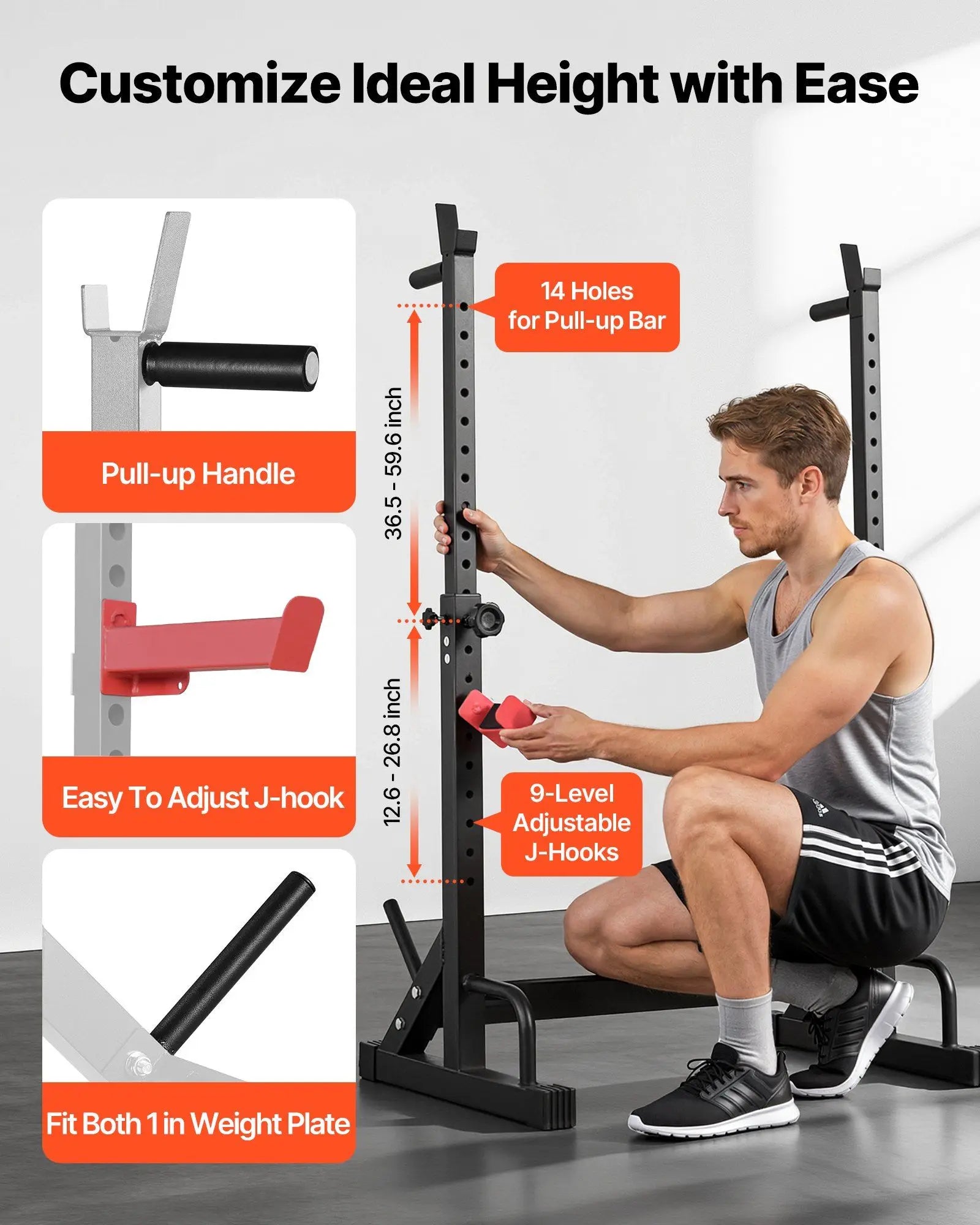 Power Cage Squat Rack, Home Gym Power Rack with Adjustable Height & Width, 550LBS Strength Training Workout Equipment with